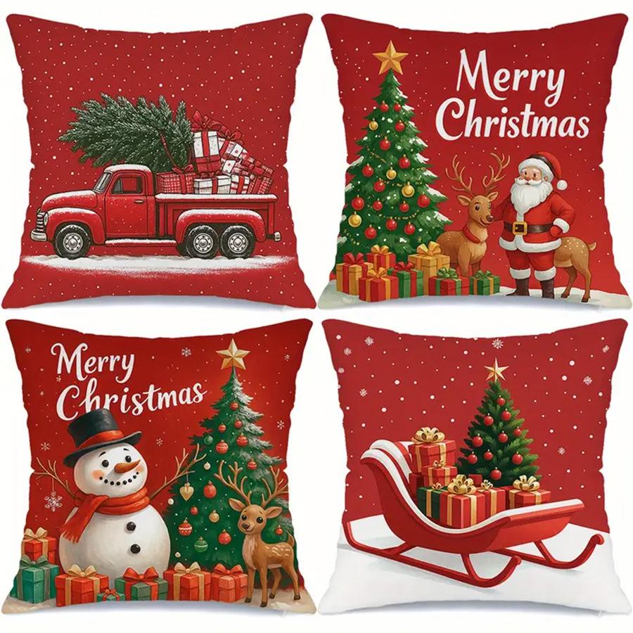 Christmas Tree & Snowman Pillowcase: Festive Decor for Bedroom or Living Room Sofa