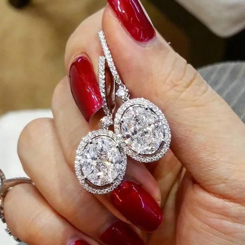 Engagement Mid Length Pendant Earrings Jewelry Elegant Shiny Mosan Diamond Beautiful Gift Milan Girl Fashion Accessories