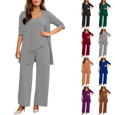 Damen 3-teiliges lässiges einfarbiges Baselayer-Set mit langärmeligem Oberteil und langer Hose