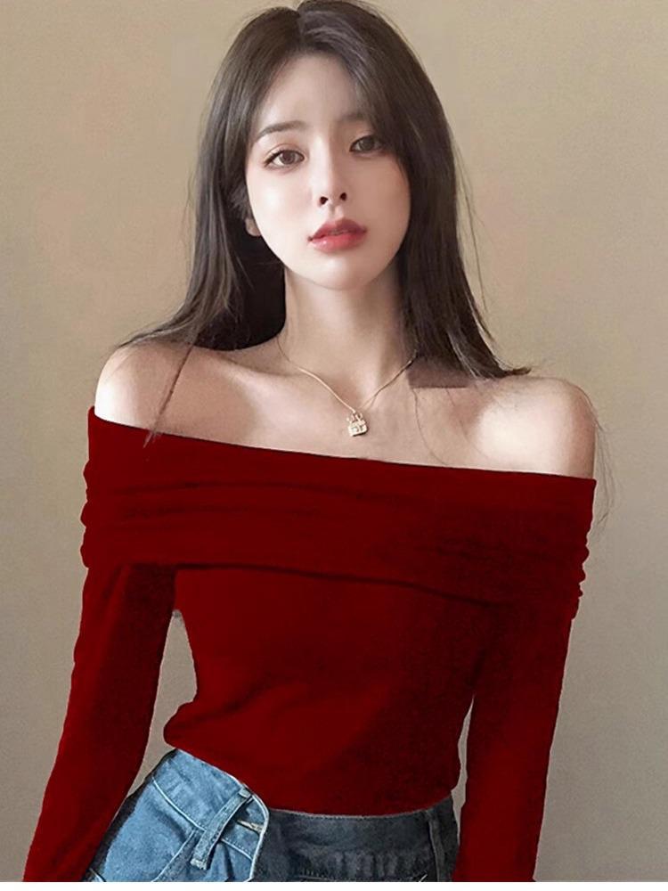 Women's One-Shoulder Slim Fit Long Sleeve T-Shirt - Sexy Cold-Weather Base Layer Top