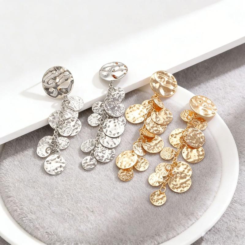 Vintage Metal Round Long Pendant Earrings for Women Personality Gold Color Disc Tassel Dangling Earrings Jewelry Accessories