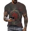 Summer Round Neck 3D Retro Print Top Fashionable Casual Short Sleeved Men's T-shirts