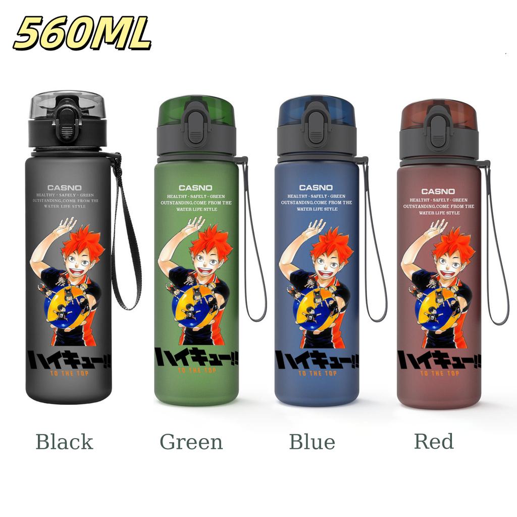 Anime Haikyuu Sports Water Bottle Leak Proof Frosted Plastic Cup Portable Rope Fitness Outdoor Travel 560ML with for Kid Friendly Entertaining Fun