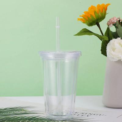 1ks-Opakovaně použitelný dvoustěnný plastový průhledný kelímek na pití láhev na vodu s víčkem brčko kelímek venkovní pití čaj mléko hrnek nářadí