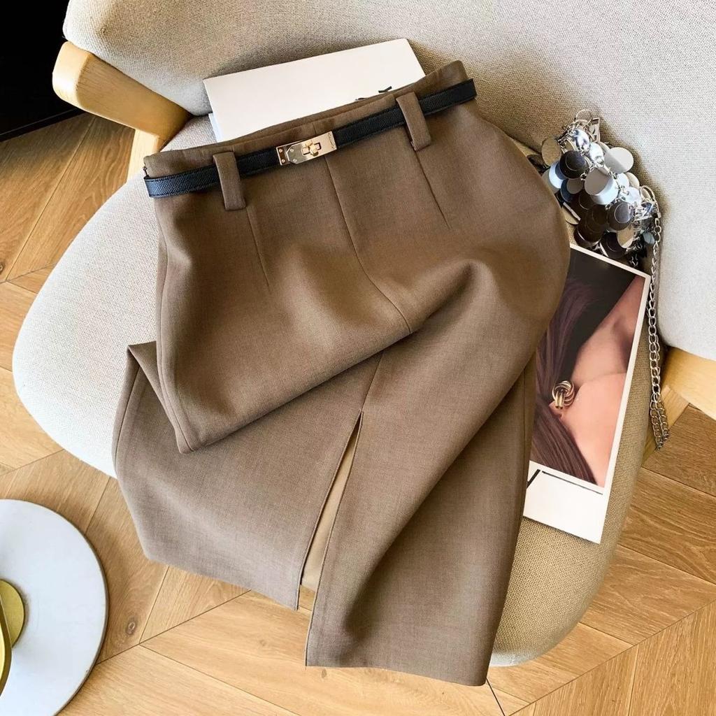Premium Office Lady Pencil Skirt Women Spring Summer Elegant Beige Bodycon Hip Skirt Workwear