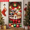 2D Christmas Puppy Door Cover, Cute Dogs with Santa Hats Party Background
