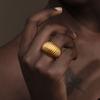 E.B.belle Minimalist Style Fat Bread Stripe Ring 18K Gold Plated Stainless Steel Party Women Fashion Jewelry