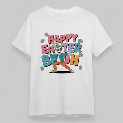 Men's Classic T-Shirt Happy Easter Bunny Graphic Tee Short Oversize White Cotton