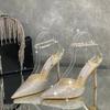 New Rose Red Rhinestone Sandals Women Square Toe Shoes Ladies Stiletto High Heels Slippers Women Sandalias Zapatos Femenino