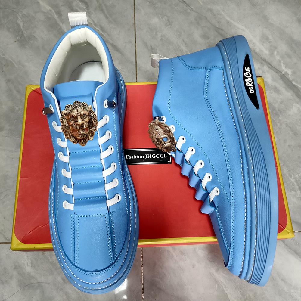 Fashion Men's leather Casual shoes Spring and fall new designer print fashion lace-up flat casual shoes