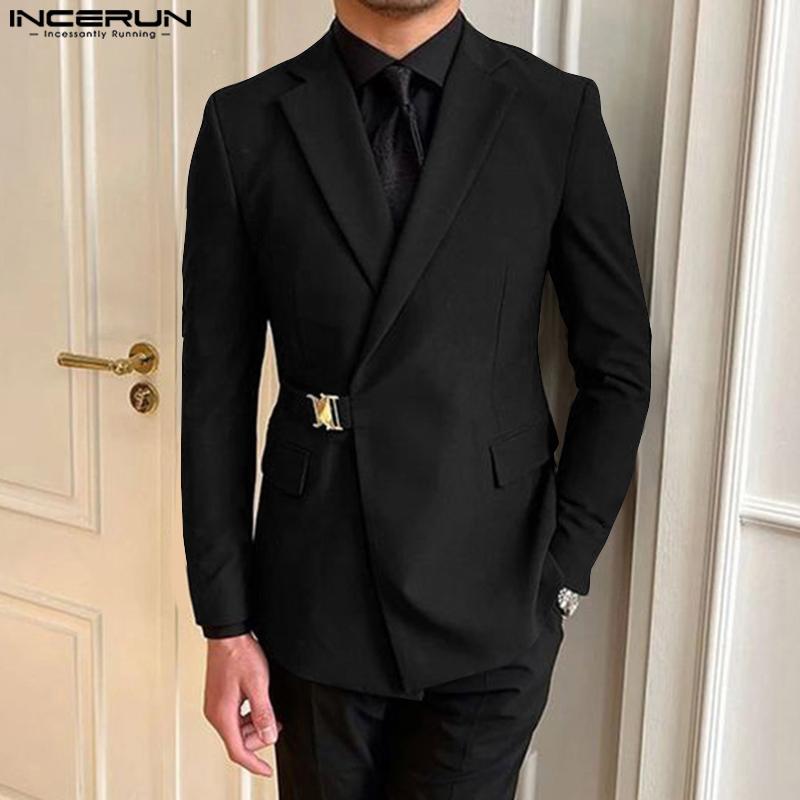 INCERUN Men Lapel Neck Blazer Long Sleeve One Button Thin Coats