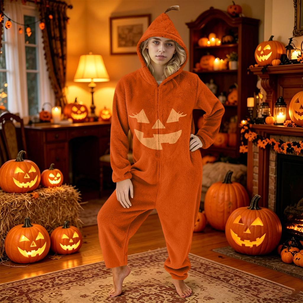 Women's Halloween Print Flannel Pajama Set for Cozy Loungewear