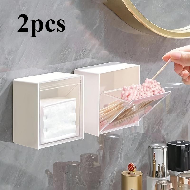 

2/3 шт. Пластиковый органайзер для макияжа - Необработанная поверхность, Установка без сверления, Компактный дизайн с откидной крышкой для ватных дисков, резинок для волос