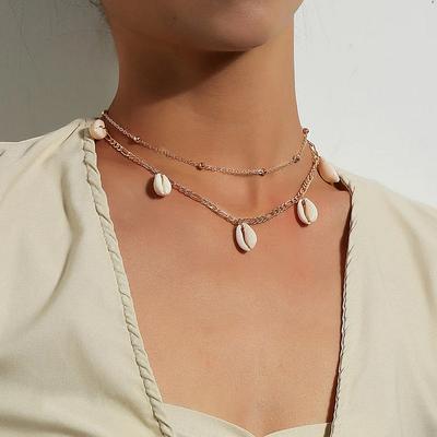Adjustable Double Necklace Bohemian Metal Round Beads Personalized Versatile Shell Pendant Necklace