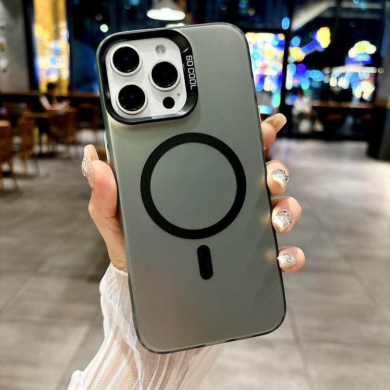 

Чехол с твердым цветным лазерным покрытием и магнитным покрытием для iPhone 16 Plus 15 Pro Max 14 Pro 13 для беспроводной зарядки Magsafe, тонкий чехол для телефона iPhone 16 Pro Max чёрный