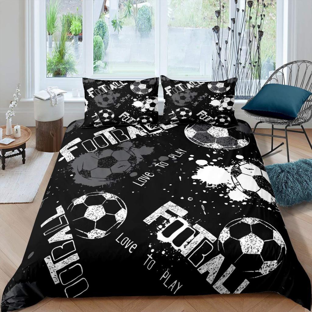 Set Față de Plapumă Albastru Flacără Fotbal Pentru Adolescenți Băiat Imprimare 3D Set Față de Plapumă Fotbal Dimensiune Completă Set Lenjerie de Pat Foc și Gheață Dimensiune Queen