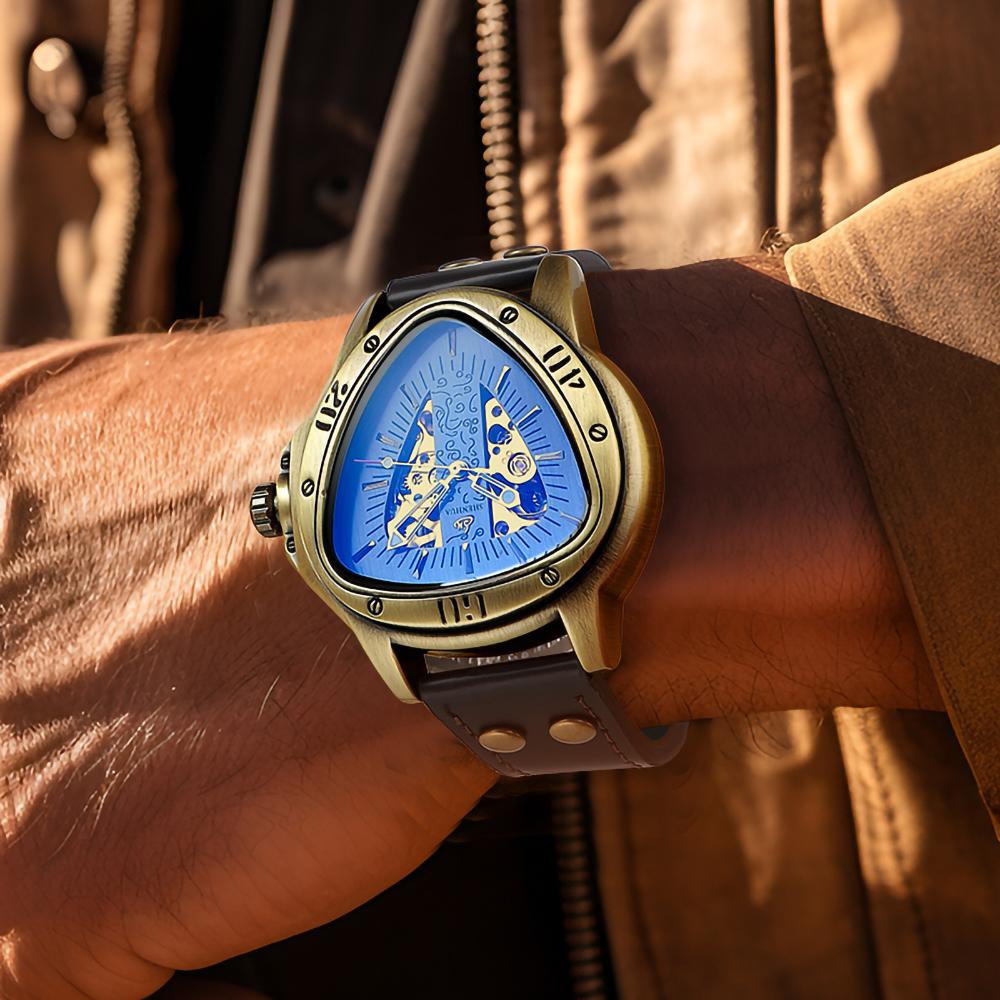 New stylish triangle men's mechanical watch casual bronze retro automatic mechanical watch