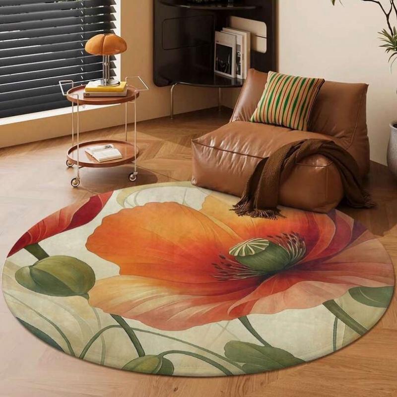 Roze Wit Roze Bloemen Rond Tapijt Antislip Zacht Rond Vloerkleed Slaapkamer Esthetisch Huisdecoratie Mat 40x40cm