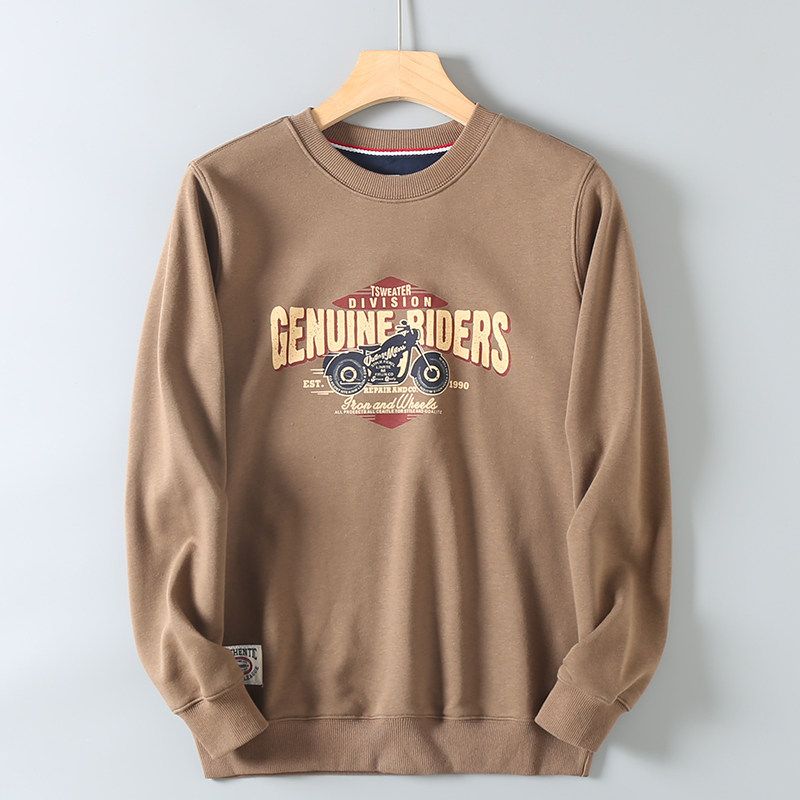 320G Heavy Beef Tripe Terry Pullover Amekaji Retro Style No Sense Print Loose round Neck Hoodie