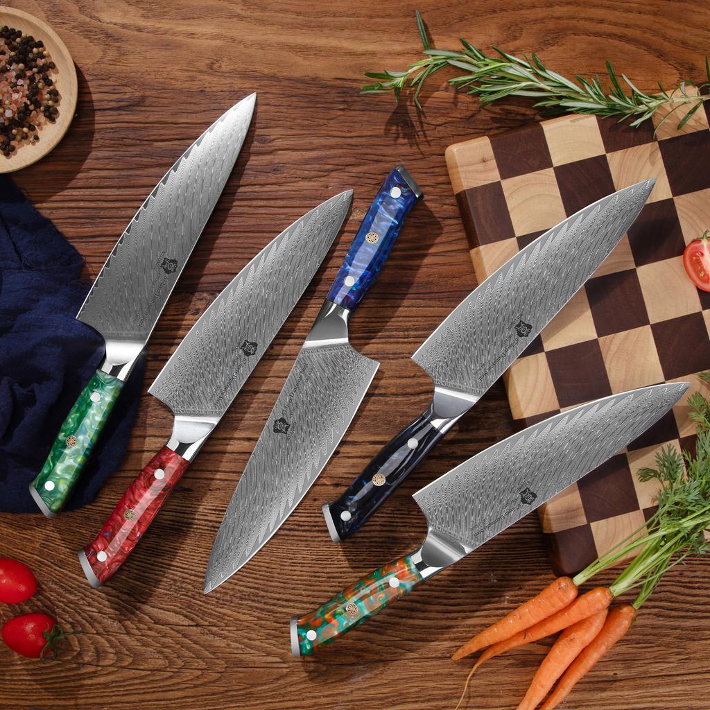 WILDMOK 8-Inch Damascus Japanese Chef Knife with VG10 Carbon Steel Black Resin Handle Kitchen Knives