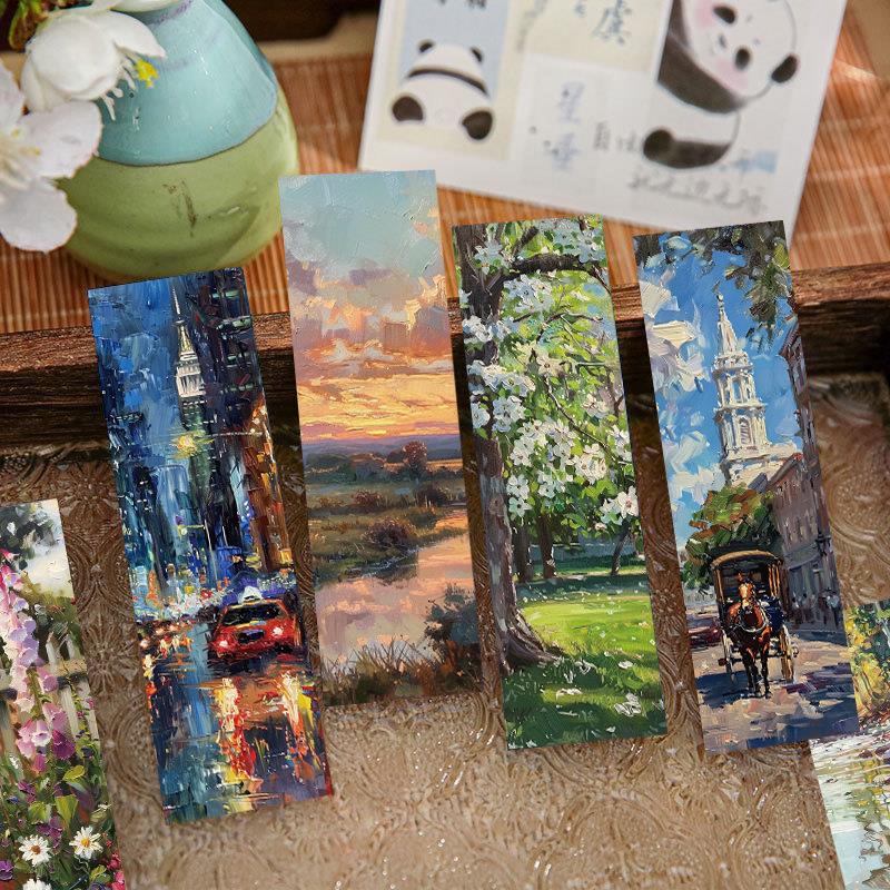 Micro Ink Set de Marcapáginas de Paisaje de Pintura al Óleo de 30 Hojas: Creativos Clips de Libro DIY para Estudiantes y Entusiastas del Arte
