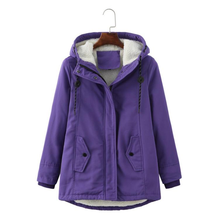 Warm Padded Cotton Coat Jacket Womens Fashion Solid Colour Hooded Autumn Winter S