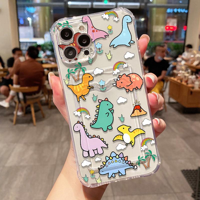 

Чехол для телефона с динозавром и держателем для карт для iPhone 16E Fundas iPhone 11 13 16 Pro Max14 15 12 XR X Xs 7 8 Plus SE противоударный мягкий чехол iPhone 15 Pro Max