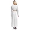 Womens Greek Costume Roman Queen Princess Ancient Toga Gown V Neck Long Sleeve Contrast Fancy Dress