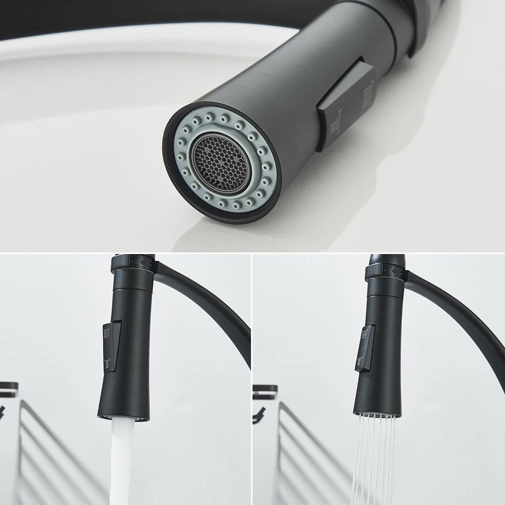 Chrome Rubber Kitchen Faucet Mixer Tap Rotation Pull Down Stream Sprayer Taps Hot Cold Water Tap One Handle Kitchen Tap