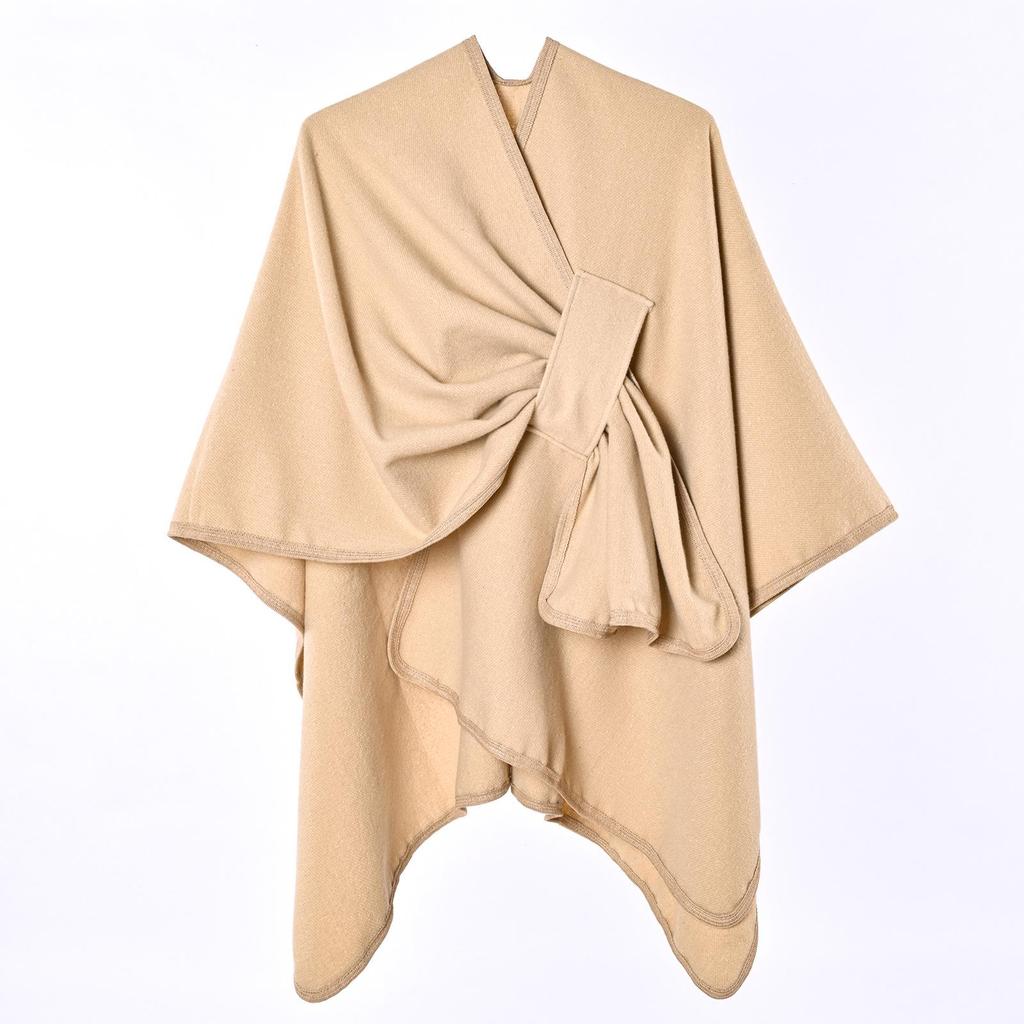 Women's Autumn & Winter Double-Sided Faux Cashmere Cape Shawl - Solid Color with Slit