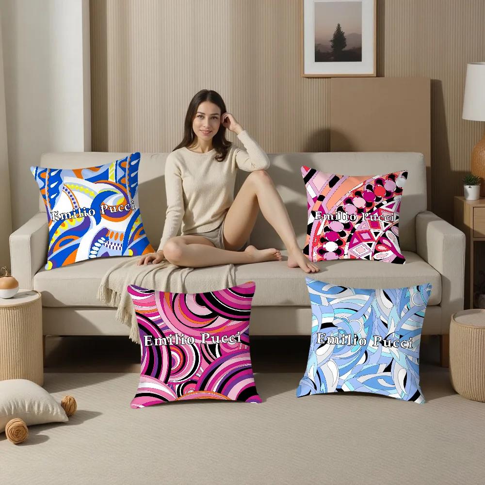 Fashion E-EE-Emilio logo P-Pucci Pillow Case Plush Fabric Soft Double Sided Print Sofa Cushion Cover Throw Pillow Covers
