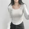 tops Women's Korean Fashion Tops Cut and Sew Long Sleeve Cropped Short Length Slim Stretch Plain Solid Color Affordable Simple Feminine Casual Autumn