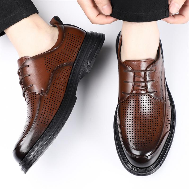 2026 New Men's Breathable Hollow Out Leather Oxford Shoes Formal Business Dress Shoes for Man Summer Autumn Platform Shoe Male