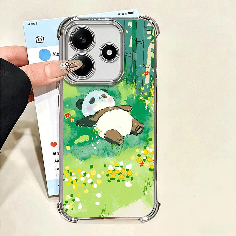 Cute Cartoon Panda Plating Phone Case For Xiaomi Poco X5 X6 X7 X8 Pro Max F8 Ultra F7 M8 M7 M5S Redmi 15C 15 14C 13C 13 X3 12C F