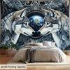 Wolf Tapestry, Twin Wolves with Earth and Tribal Pattern, Fantasy Animal Wall Art for Living Room Bedroom Decor