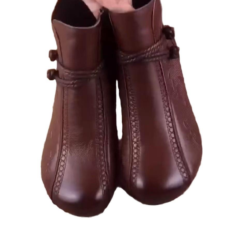 Jaro a podzim 2025 Nová móda Retro Dámské kotníkové boty Silný podpatek Krátké boty Pravá měkká kůže Pohodlná kulatá špička Měkká podrážka Boty pro maminky