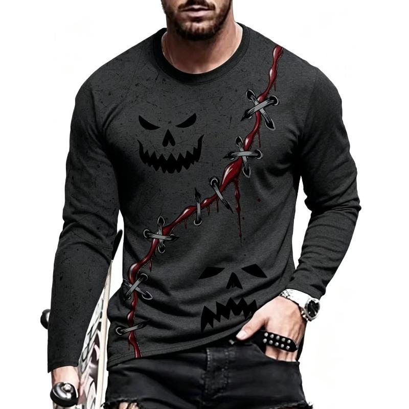 Autumn and Winter Men's 3D Printed Crew Neck Long Sleeve T-Shirt
