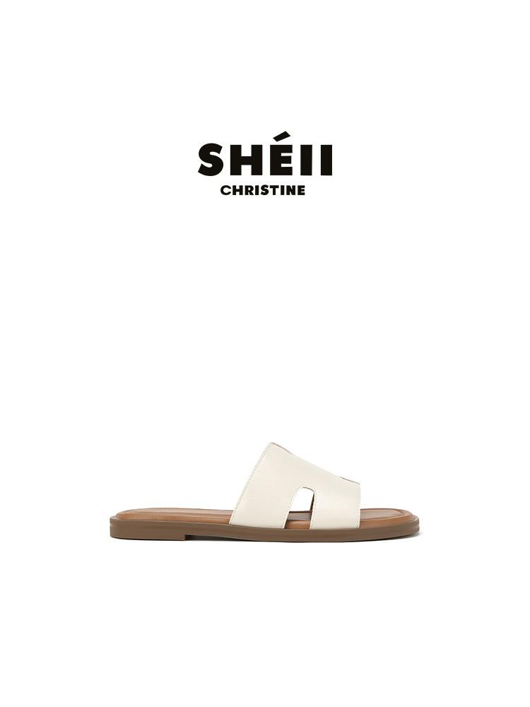 

Sheepskin~ Su Yinyin hides ugliness and drags retro H-shaped slippers women s summer flat bottom casual beach vacation cool slippers outside 35