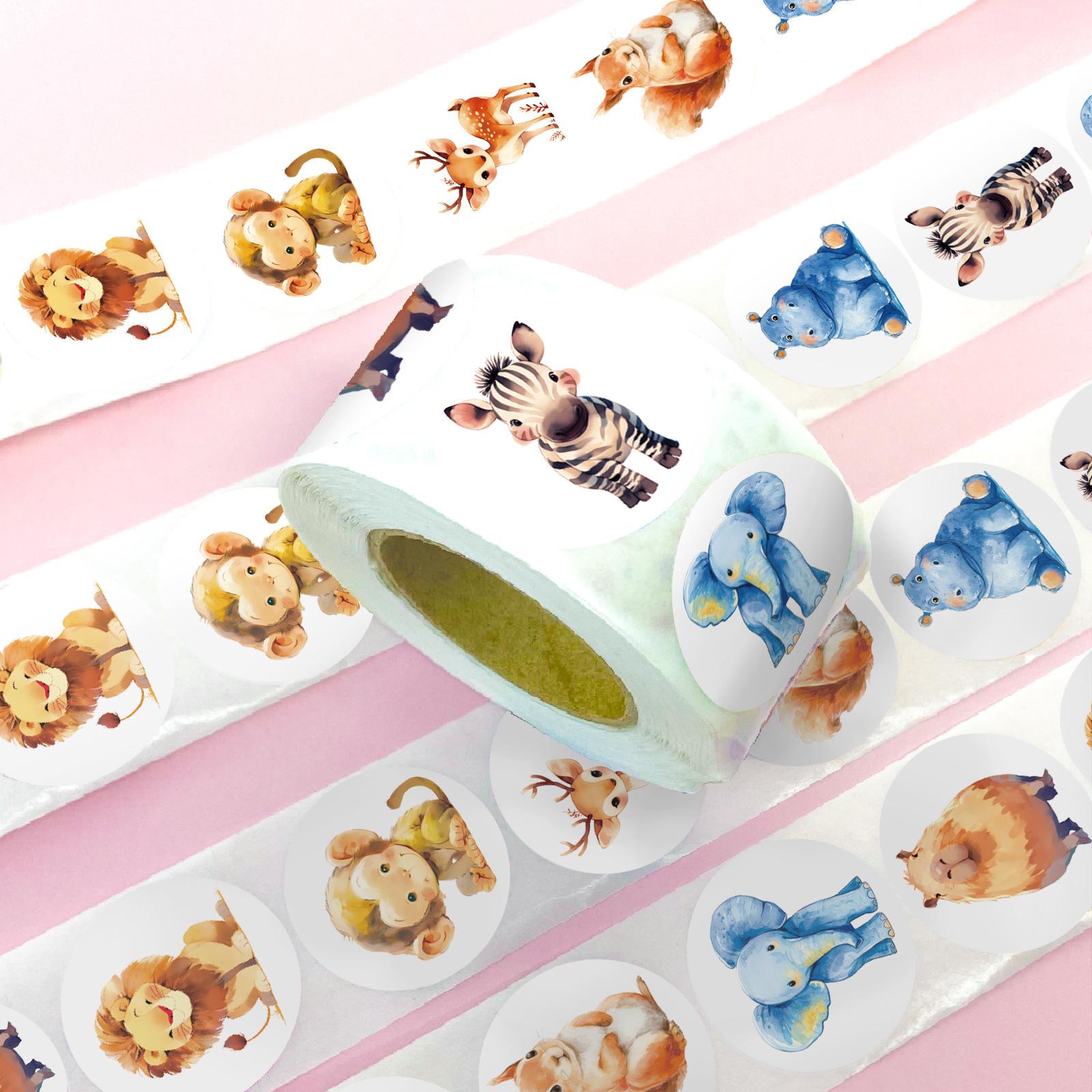 

500 Sheets/Roll 8 Animal Loops Cartoon Roll Stickers Cute Animals Children Handmade Polka Dot Stickers