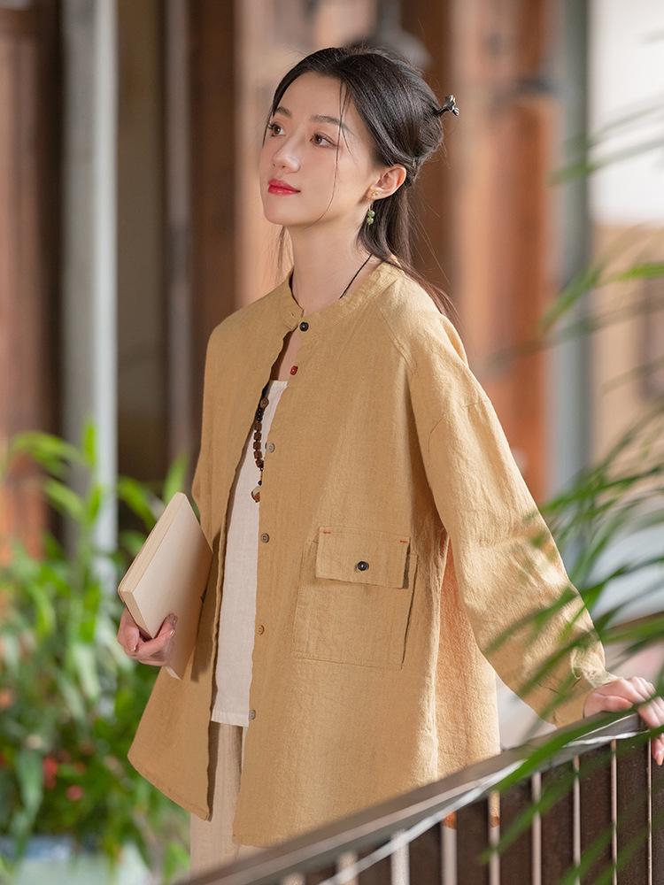

2026 Spring Women s Plus Size Cotton Linen Cardigan Jacket One Size