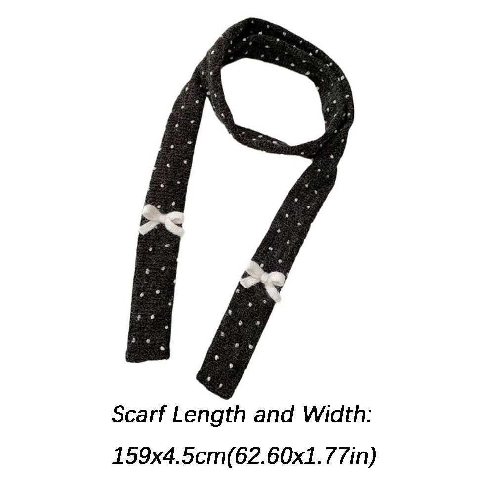 Fashionable Warm Polka Dot Scarf Korean Bowknot Soft Narrow Long Scarf Knitted Scarves Bib Women Neck Accessories