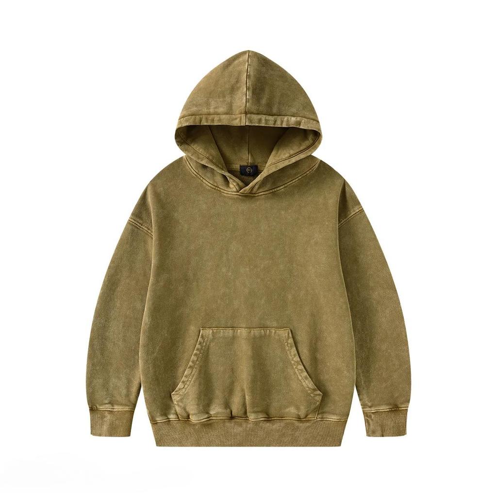 Children's Streetwear Trendy Cool 350G Terry Cotton Vintage Zipper Hoodies Boys Girls Casual Sport Tops Outerwear Kids Clothes