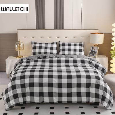 Zwarte Ruit Dekbedovertrek Set, 1 Gingham Dekbedovertrek en 2 Kussenslopen, Lichtgewicht Microfiber Buffalo Check 3-delige Beddengoedset