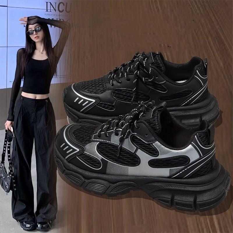 Ultra-light Dark Black Personalized Wasteland Dad Shoes Autumn Light Luxury Versatile Platform Casual Shoes