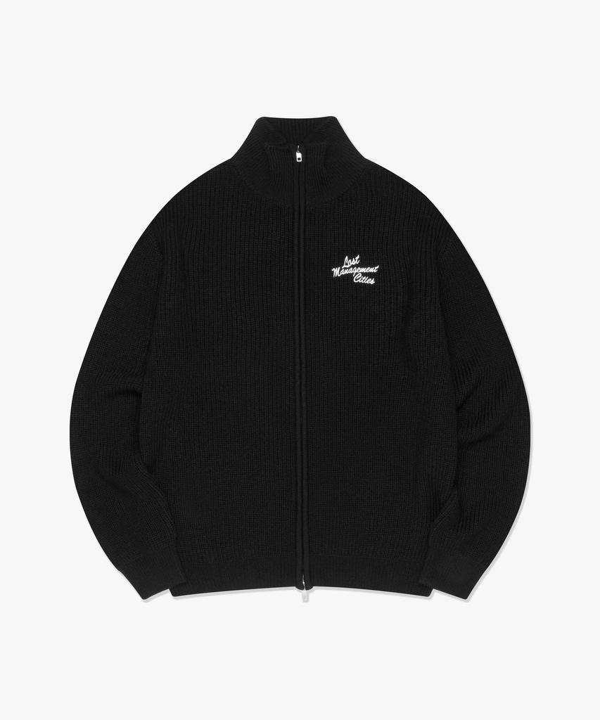 Lmc Script High Neck Zip-Up Knit Cardigan Black