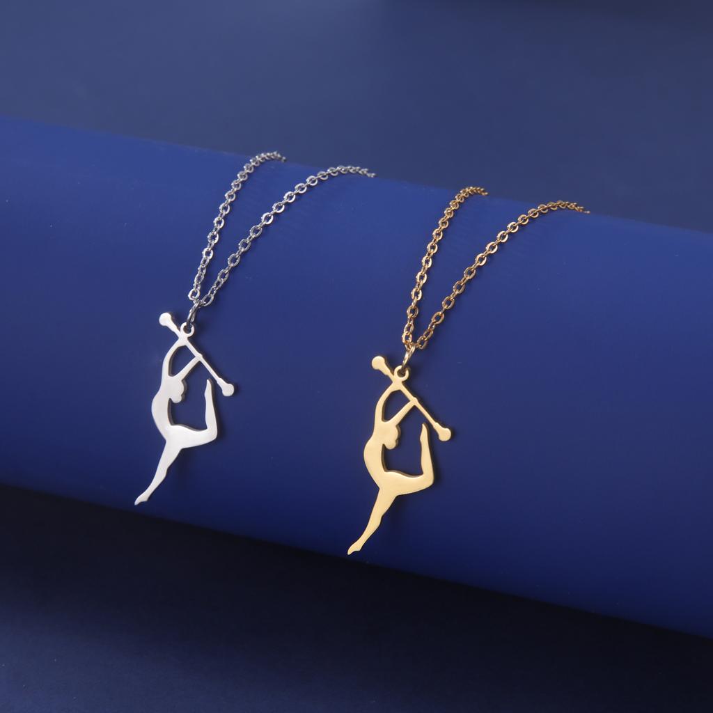 Teamer Gymnastics Design Necklace for Women Girls Fashion Sports Pendant Stainless Steel Jewelry Dancer Gymnast Birthday Gifts