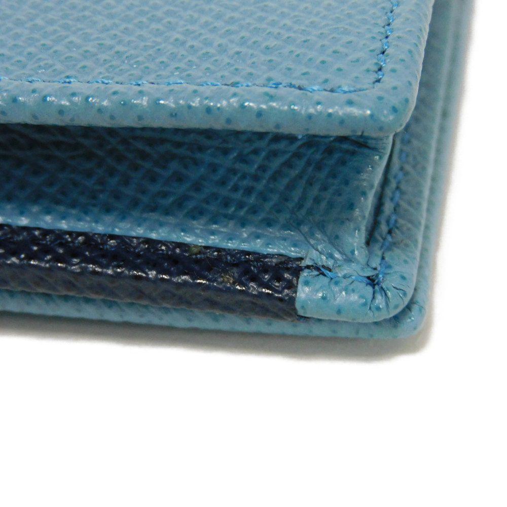 Used Bulgari Man Business Card Holder 7946 Navy Bi-Color Calfskin Bifold RFID Case (11679) Logo Metal Light Blue Men's