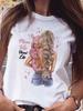 Women T Shirt Cartoon Mom Daughter Son Print Lady Tshirts Short Sleeve Tops Womens Kawaii Graphic Female Tshirt Clothe