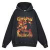 Japan Anime Demon Slayer Rengoku Kyoujurou Graphic Washed Hooded Men Manga High Quality Hoodies Harajuku Male Cotton Sweatshirt