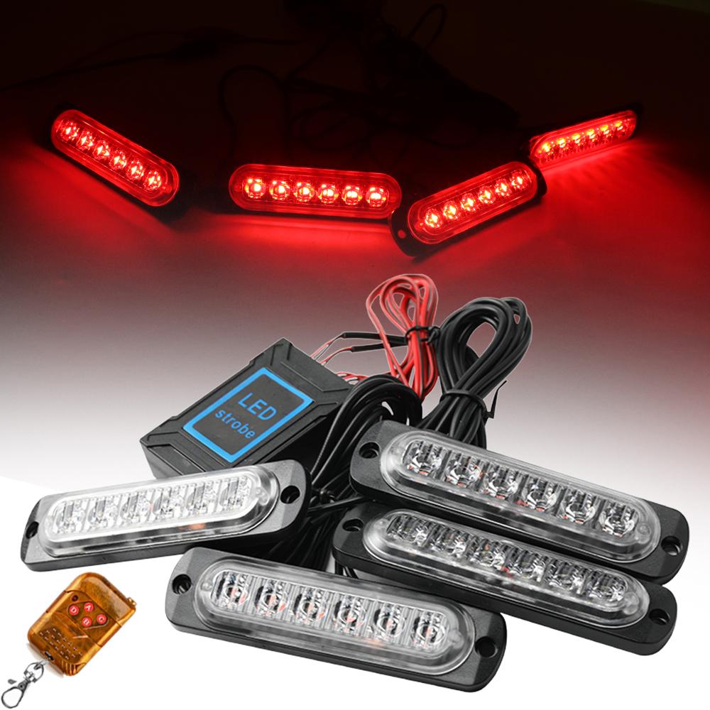 24 LED Police Lights for Car Grill Wireless Control Blue Red Yellow Flashing Beacon Auto Stroboscopes Led Strobe Lights 12-24V